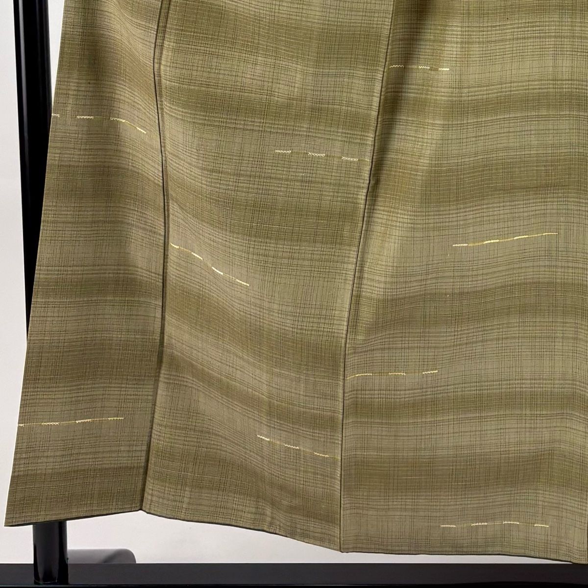 紬 身丈156cm 裄丈64cm M 袷 縞 茶緑色 正絹