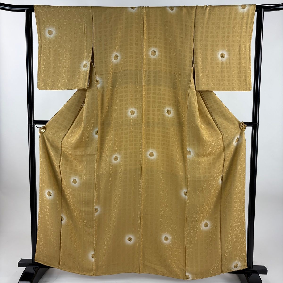 小紋 身丈160.5cm 裄丈62.5cm S 袷 雪輪 草花 ぼかし 薄茶色 正絹