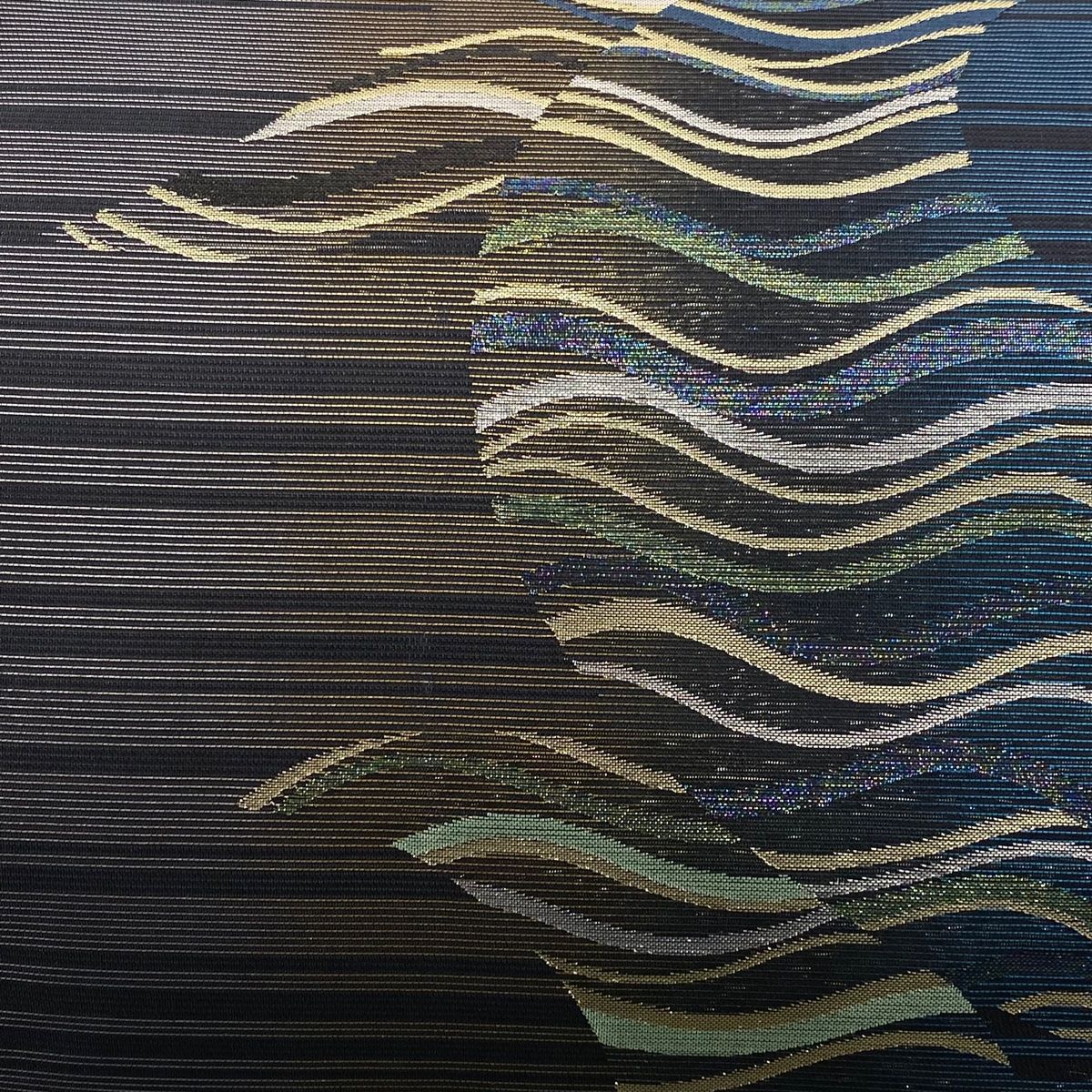 袋帯 秀品 夏帯 よろけ縞 箔 青緑 六通 正絹