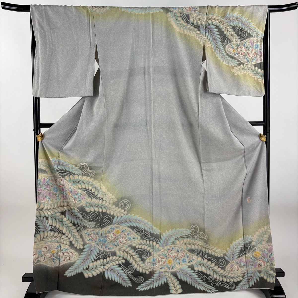 訪問着 身丈169.5cm 裄丈66cm M 袷 翠山工房 落款 辻が花 染め分け ぼかし 灰紫 正絹