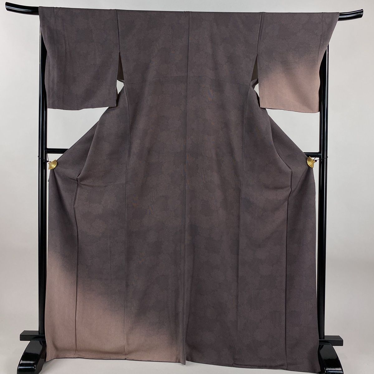 付下げ 身丈170.5cm 裄丈69cm L 袷 雪輪 縦縞 灰紫 正絹