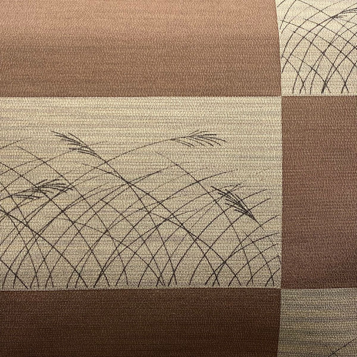 袋帯 秀品 すすき 茶色 お太鼓柄 正絹