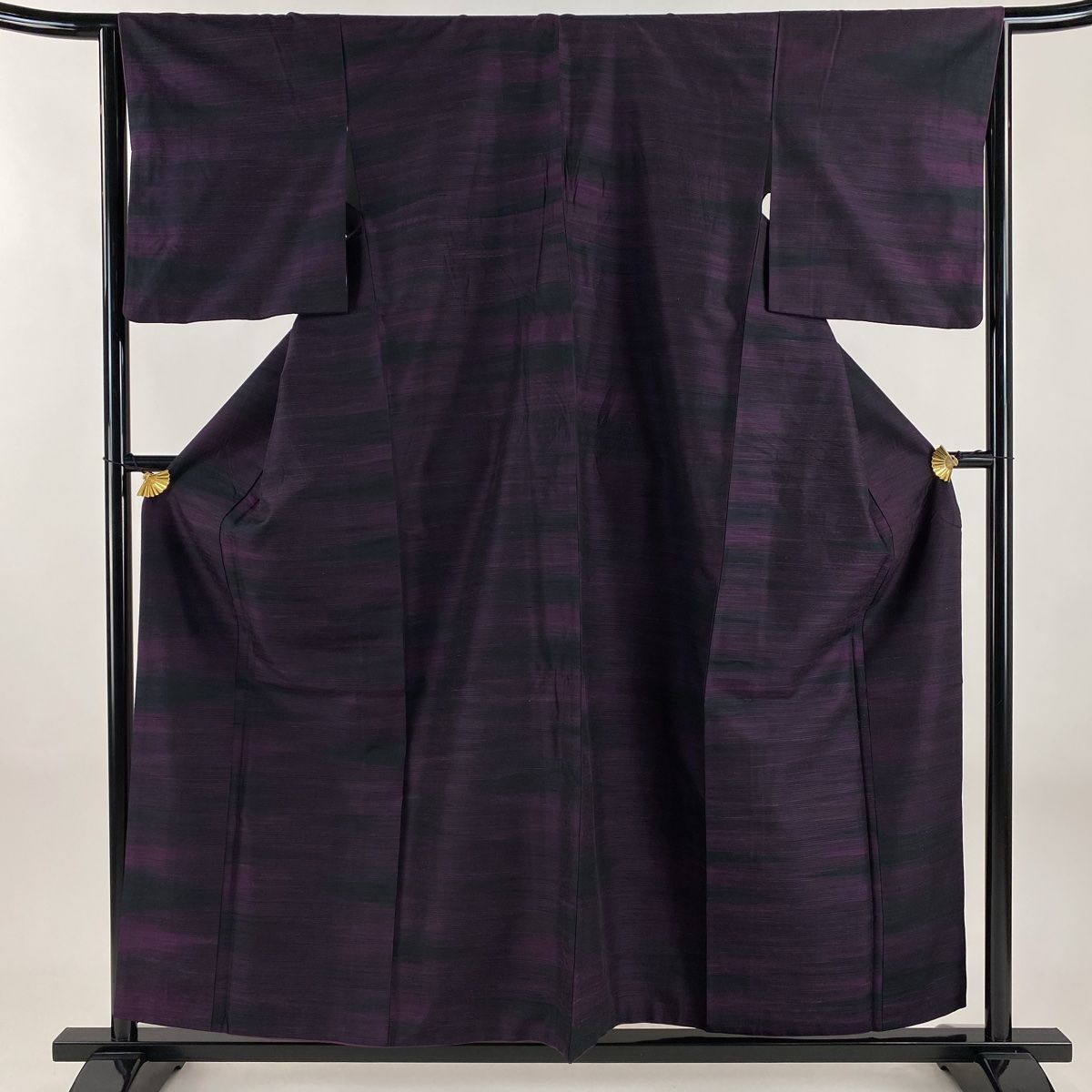 紬 身丈156.5cm 裄丈64.5cm M 袷 やまと 縞 紫 正絹