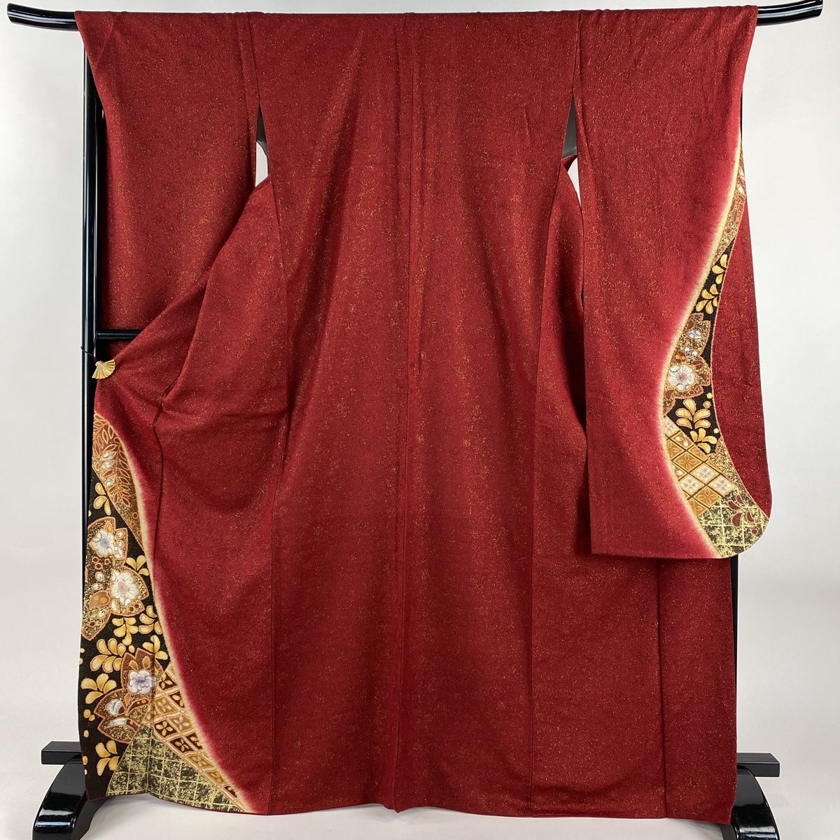 振袖 身丈168cm 裄丈68.5cm L 袷 鈴乃屋 桜 草花 金通し 絞り 赤 正絹