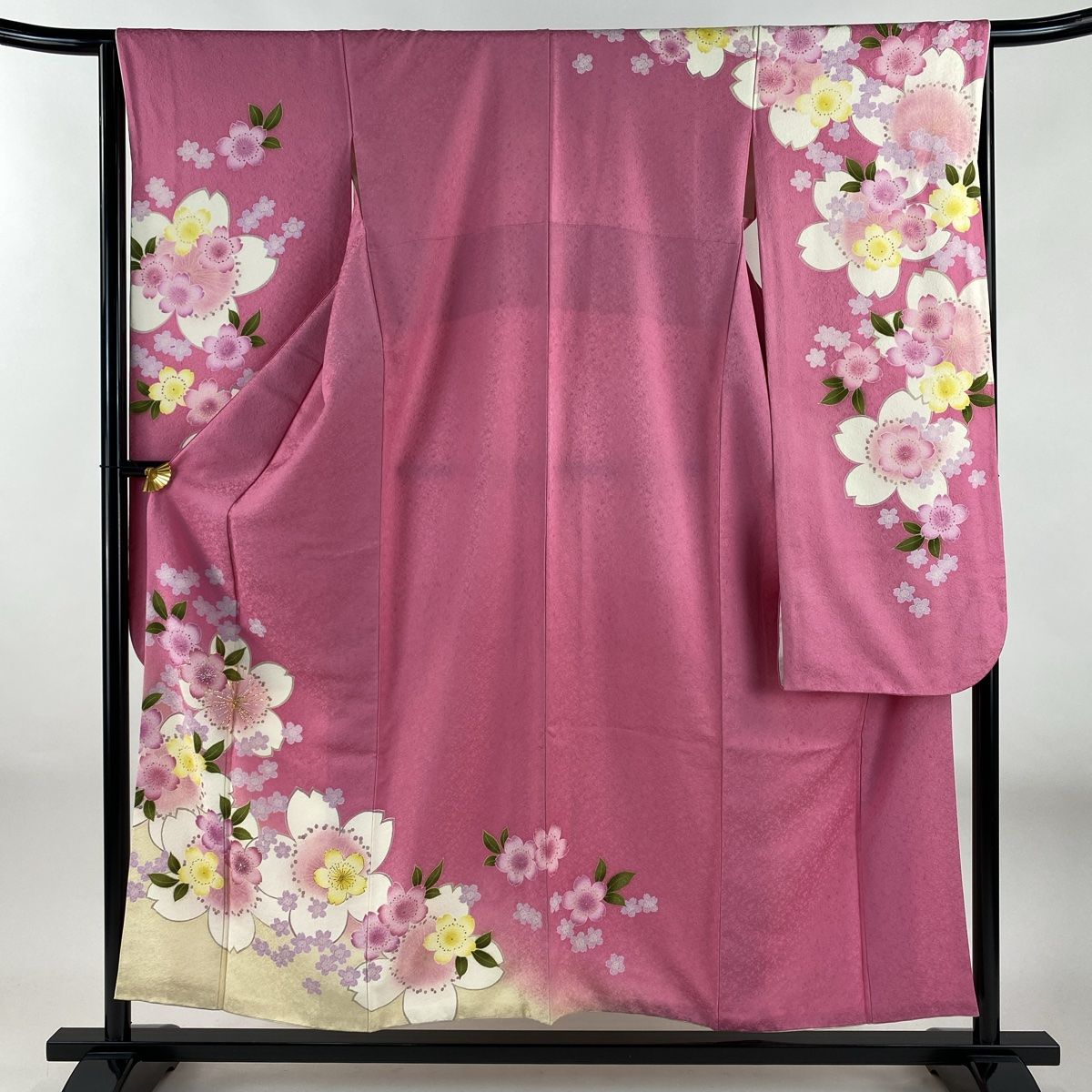 振袖 身丈155cm 裄丈65cm M 袷 やまと 桜 箔 銀通し ピンク 正絹