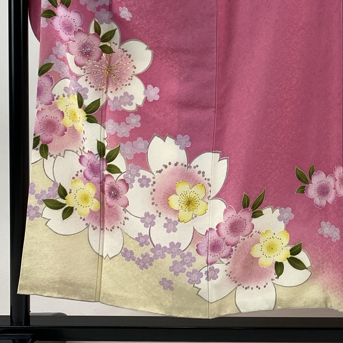振袖 身丈155cm 裄丈65cm M 袷 やまと 桜 箔 銀通し ピンク 正絹