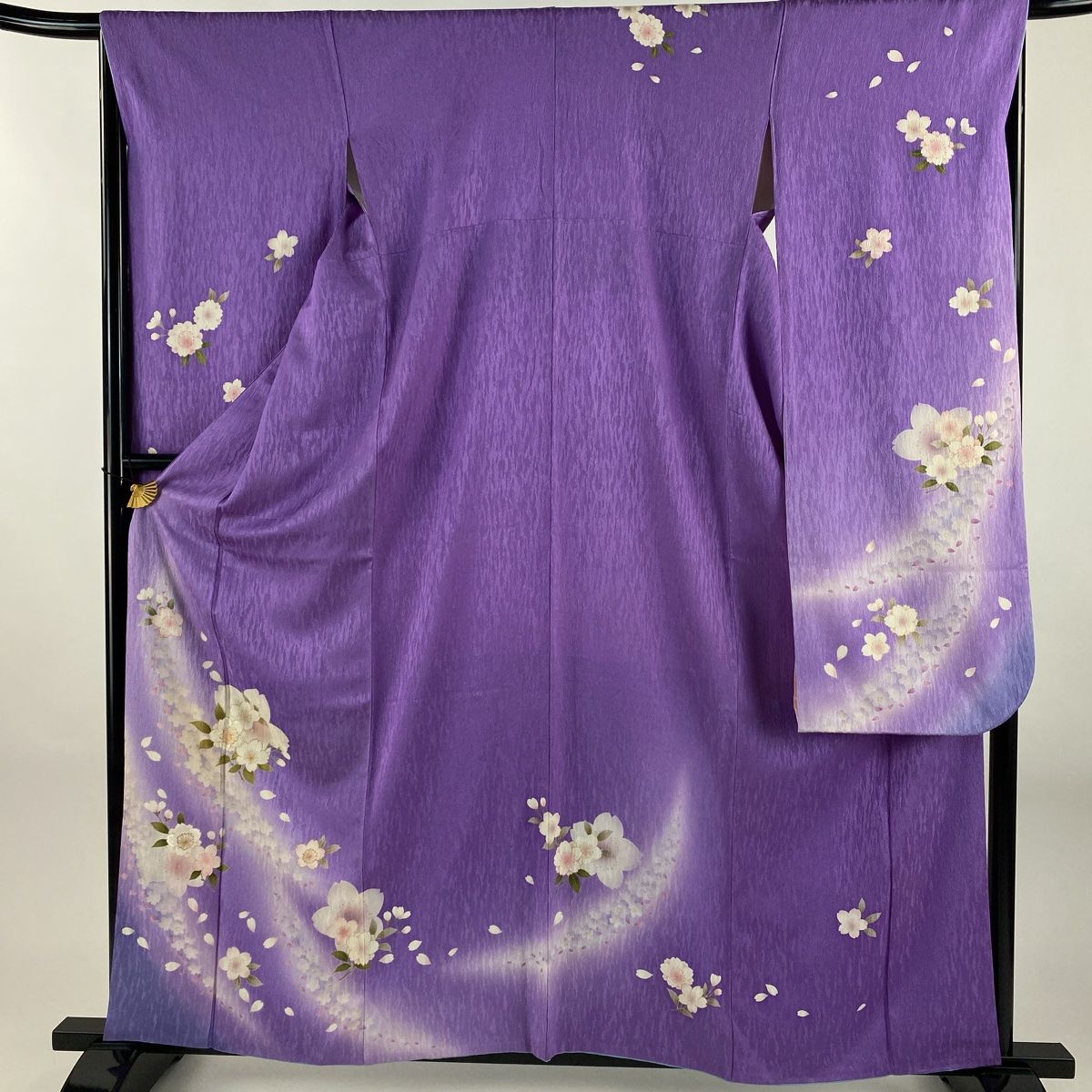振袖 身丈161cm 裄丈65.5cm M 袷 山本寛斎 落款 桜 桜の花びら 箔 金彩 紫 正絹