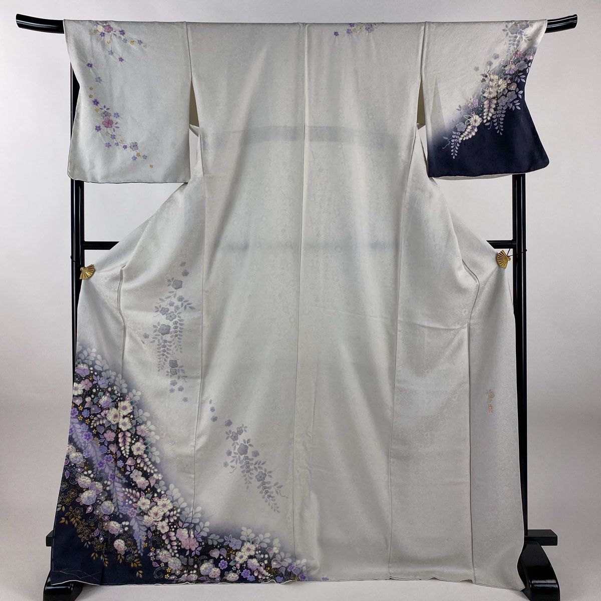 訪問着 身丈174cm 裄丈71.5cm L 袷 翠山工房 やまと 落款 辻が花 金銀彩 ぼかし 灰白 正絹