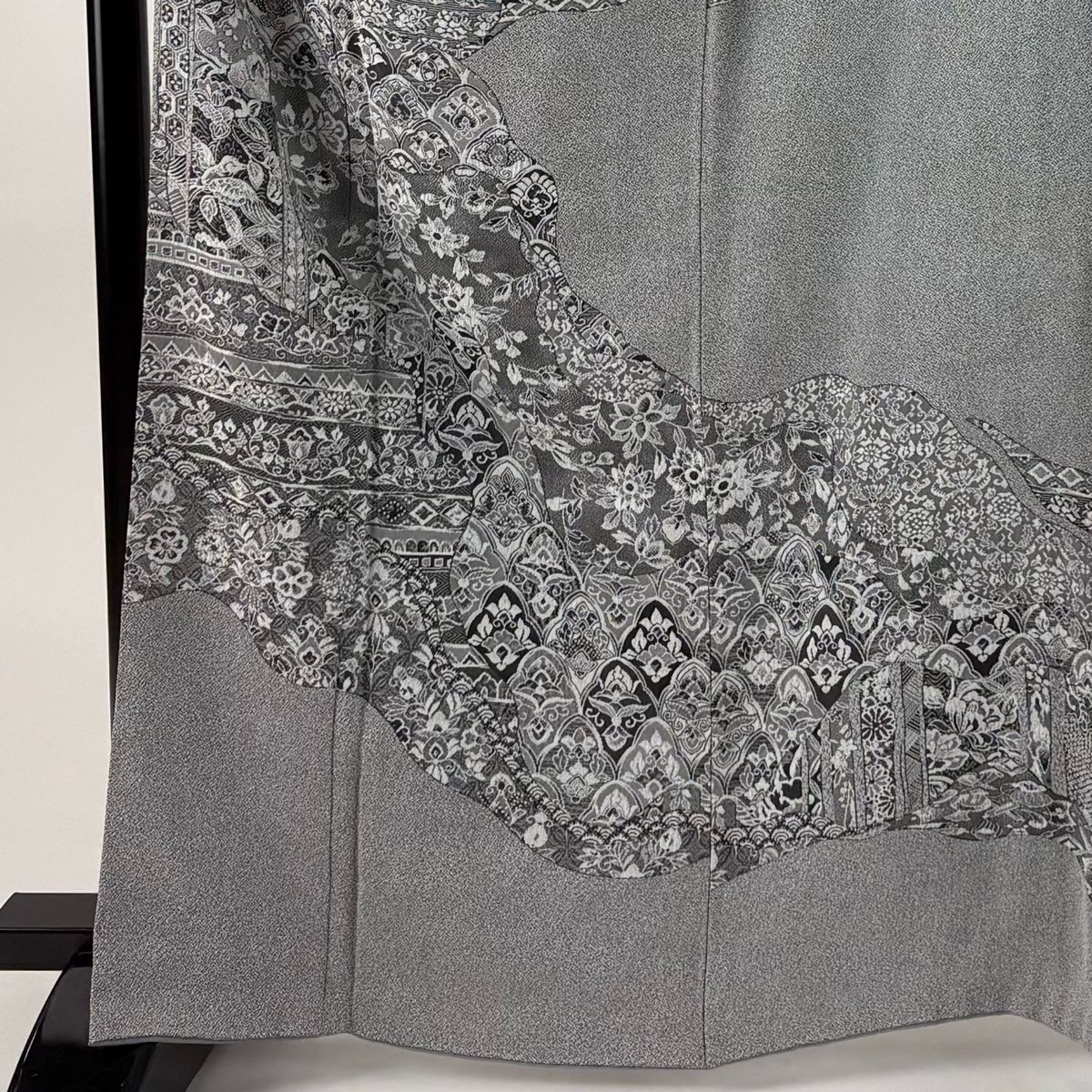 訪問着 身丈165cm 裄丈63cm S 袷 彩天目織 草花 道長取り 灰色 正絹