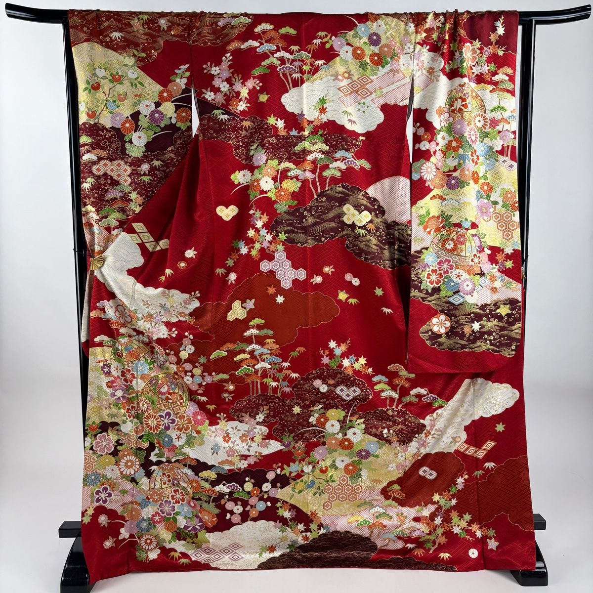 振袖 身丈178 cm 裄丈68 L 袷 手鞠 松竹梅 金糸 金彩 赤 正絹