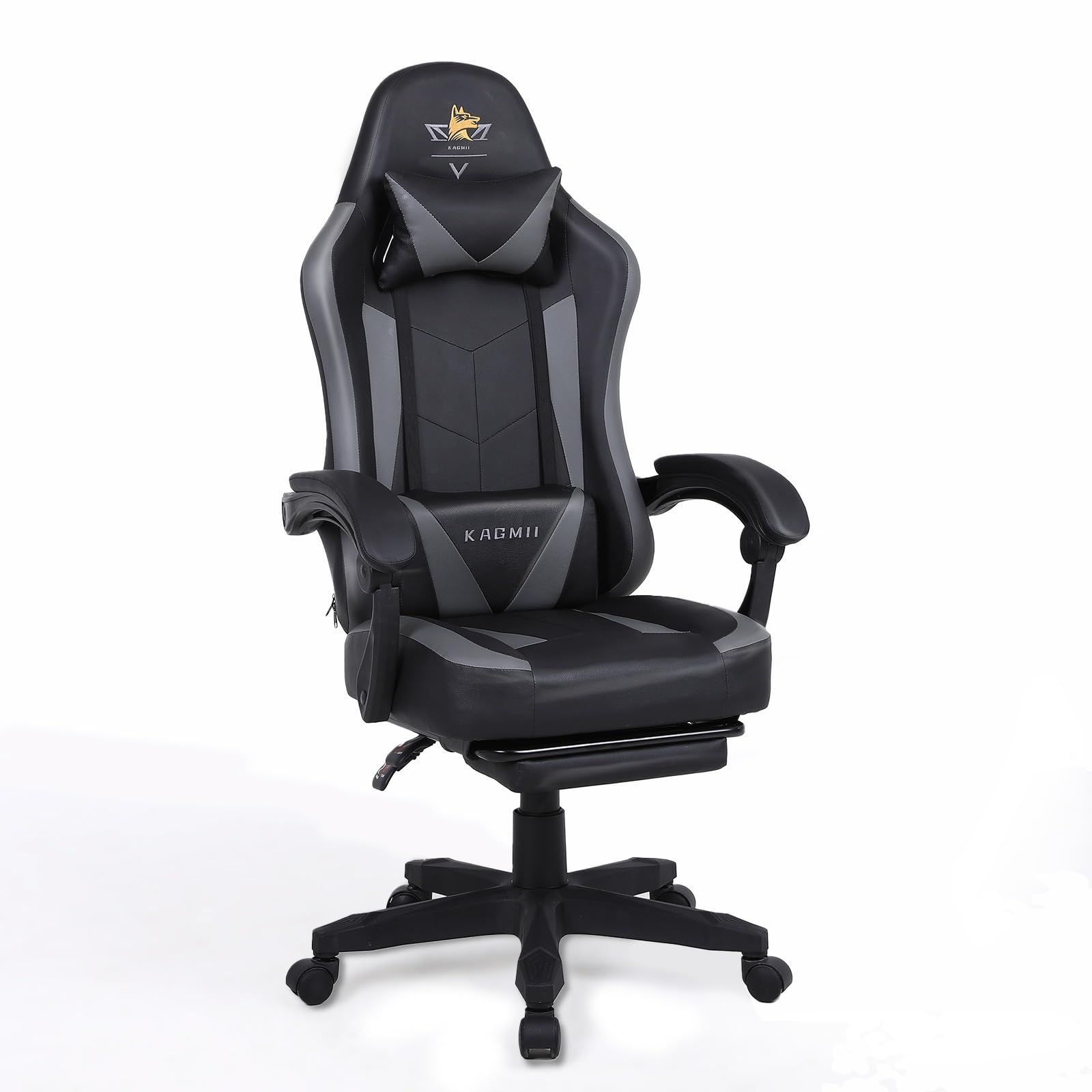 KAGMII ゲーミングチェア ゲーム用チェア デスクチェア オフィスチェア パソコンチェア テレワーク椅子 オットマン付き リクライニング機能 ハイバック ブラック ブラック KM6006