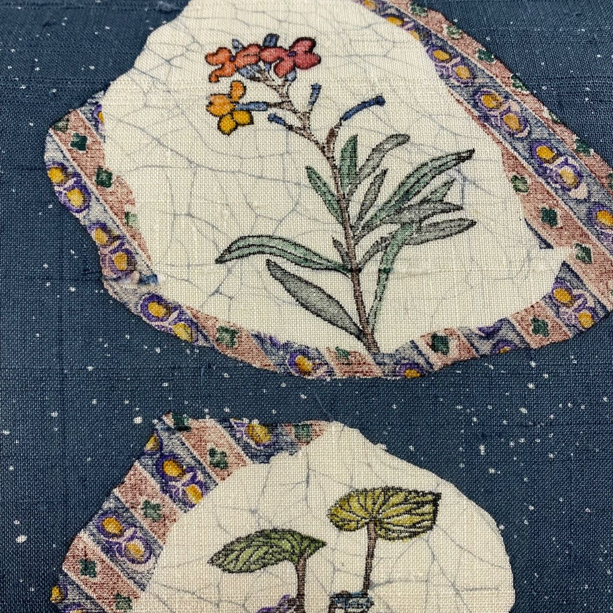 名古屋帯 佐伯武晴 落款 草花 濃紺 正絹