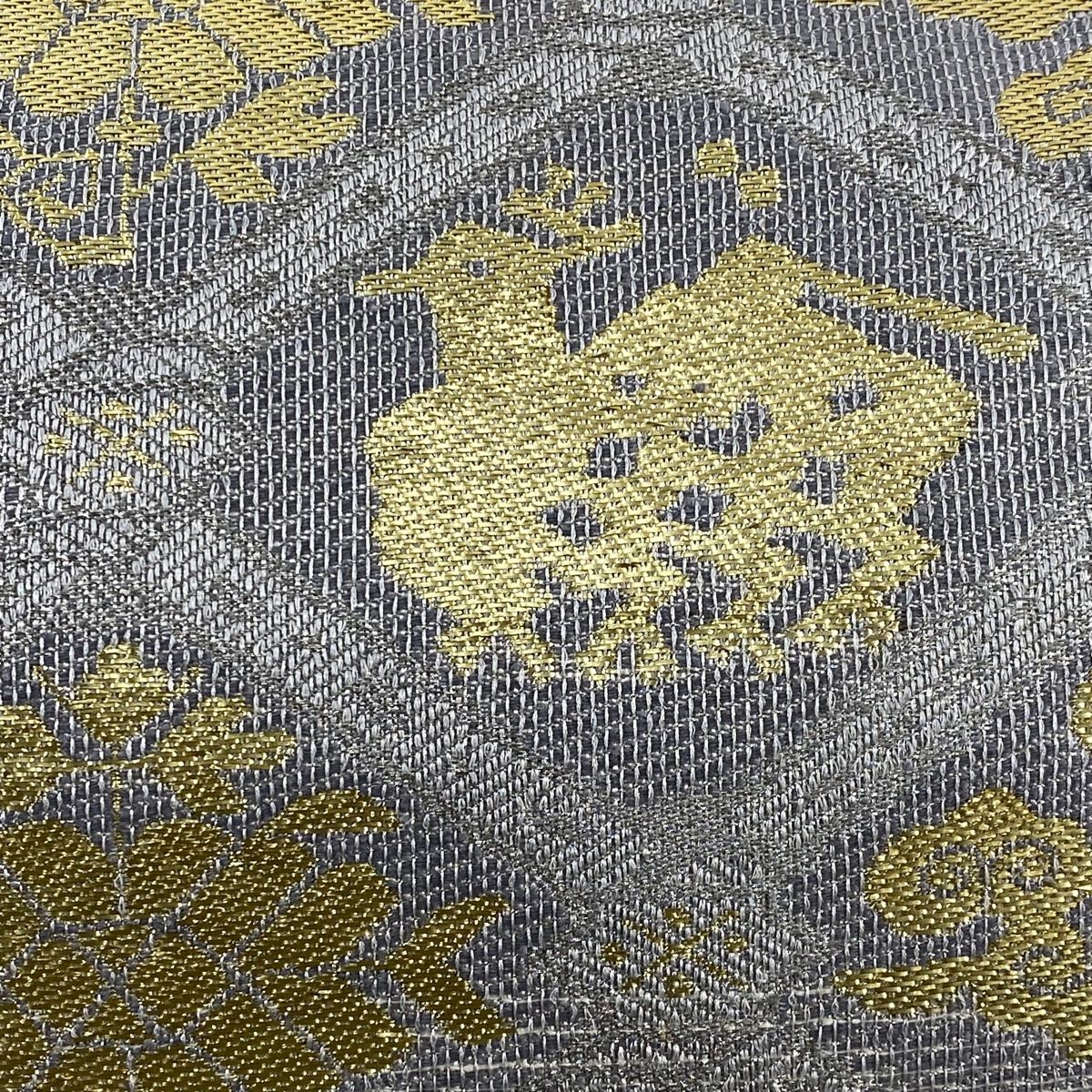 袋帯 有栖川 箔 銀糸 灰色 六通 正絹