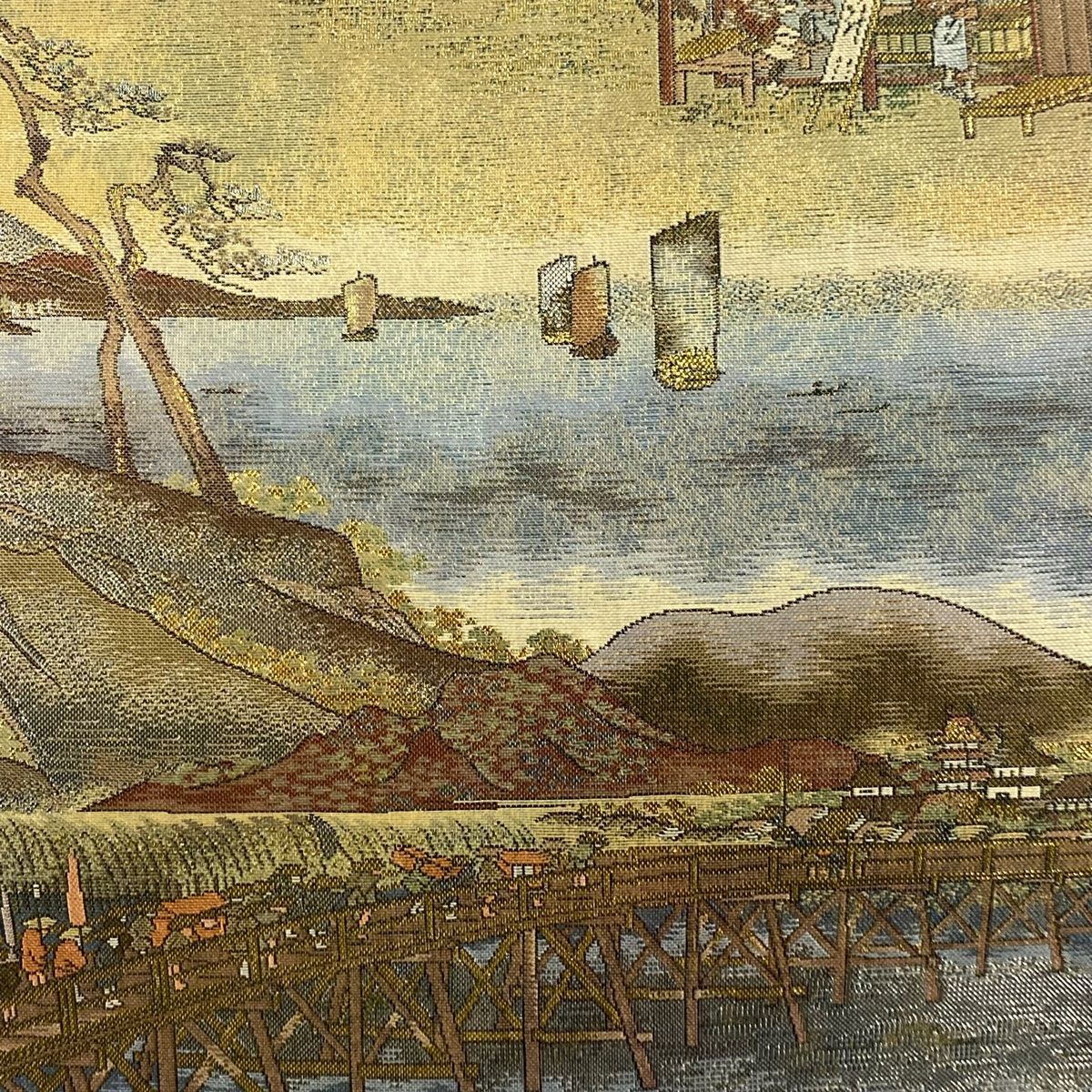 袋帯 リバーシブル 家屋 橋 箔 ベージュ お太鼓柄 正絹 WWW_SMP1DAWEKUDUS_SCH_ID