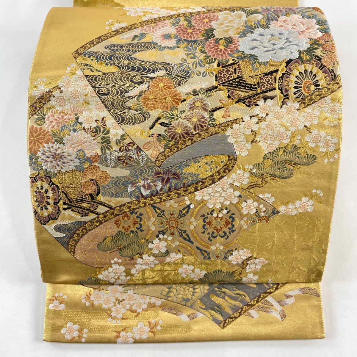 袋帯 秀品 三代物語 花車 流水 箔 金糸 金色 全通 正絹