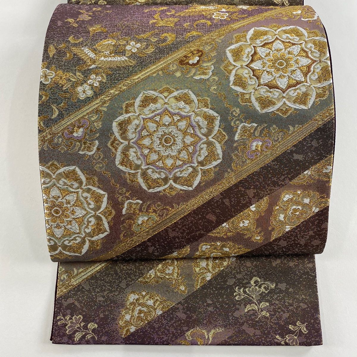 袋帯 秀品 華文 花鳥 金糸 箔 金色 六通 正絹