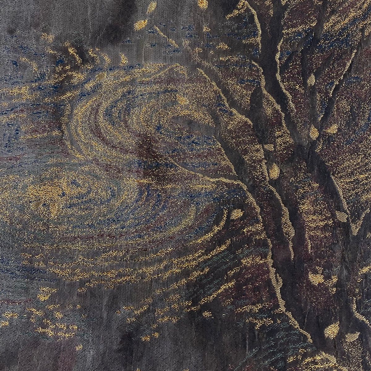 袋帯 秀品 樹木 水面 箔 灰紫 六通 正絹