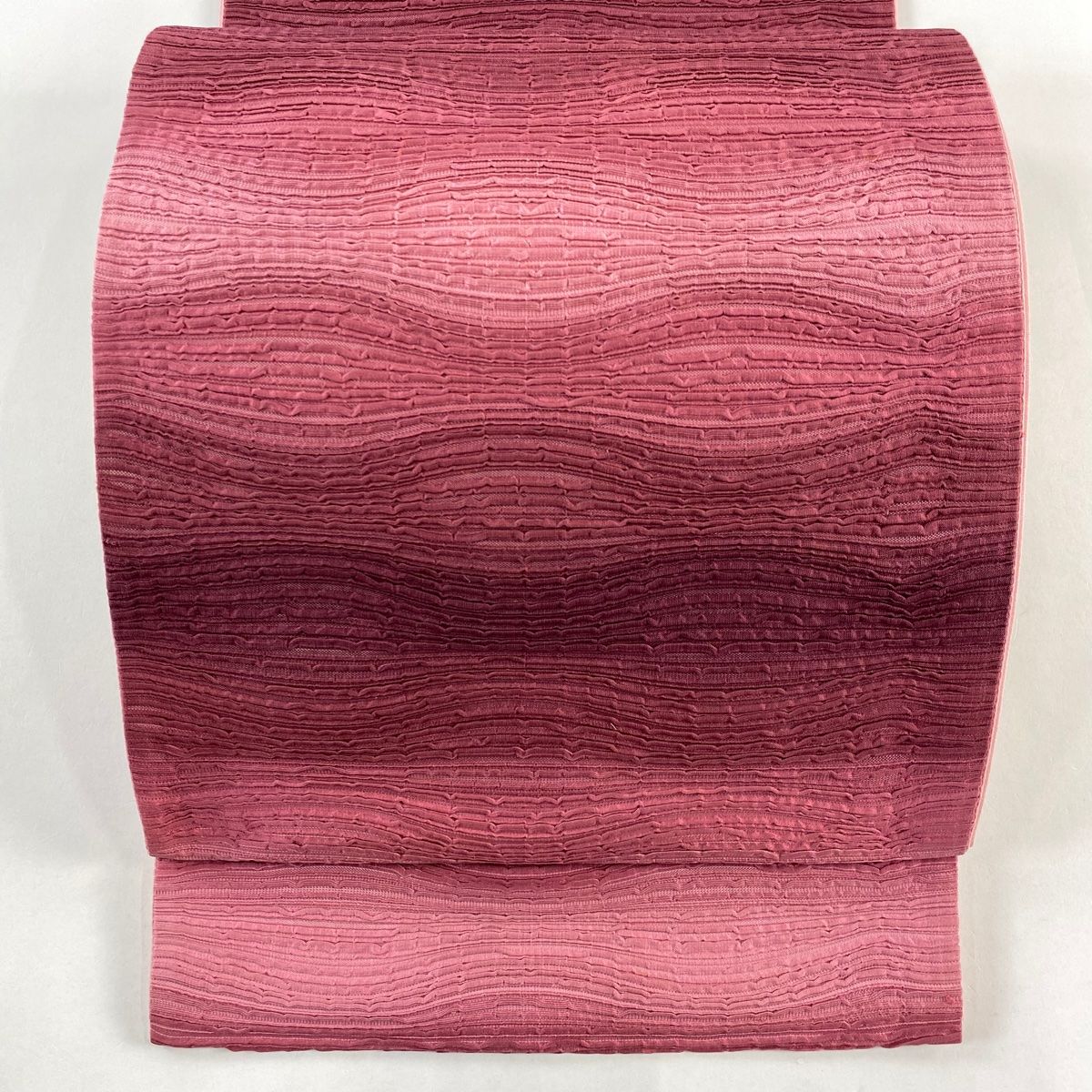 袋帯 秀品 波 幾何学模様 ふくれ織 ピンク 六通 正絹