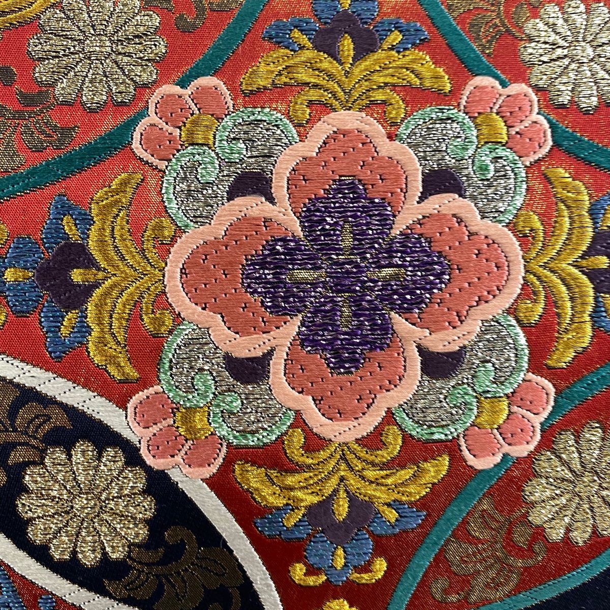 袋帯 秀品 七宝華文 鳳凰 金糸 箔 濃紺 六通 正絹