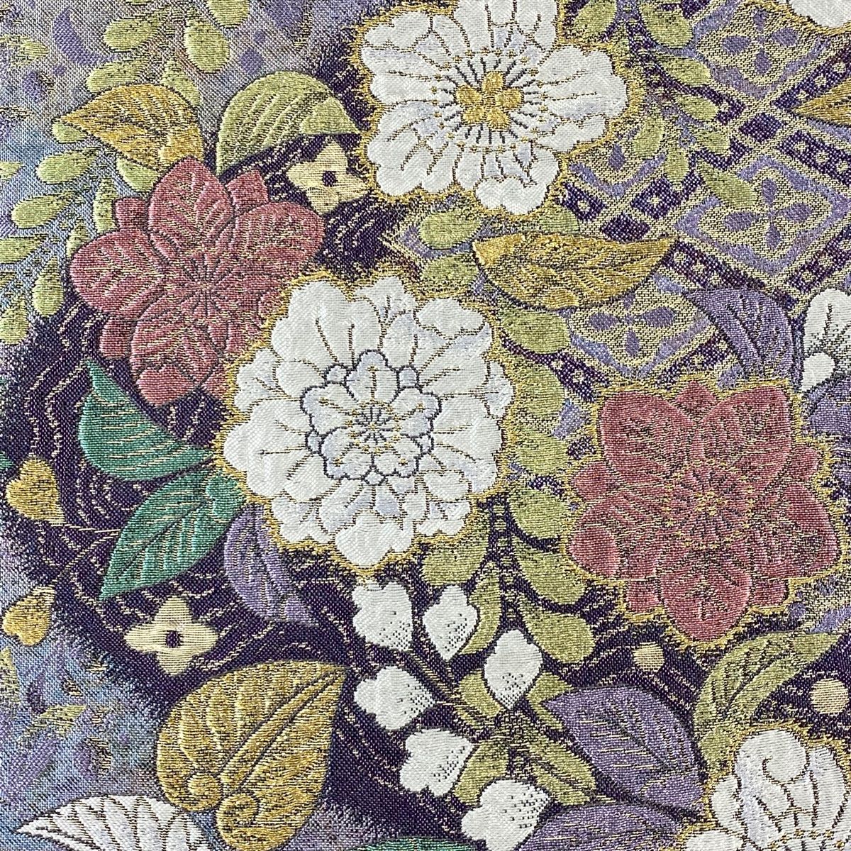 袋帯 秀品 やまと 辻が花柄 菱 金糸 箔 紫 六通 正絹