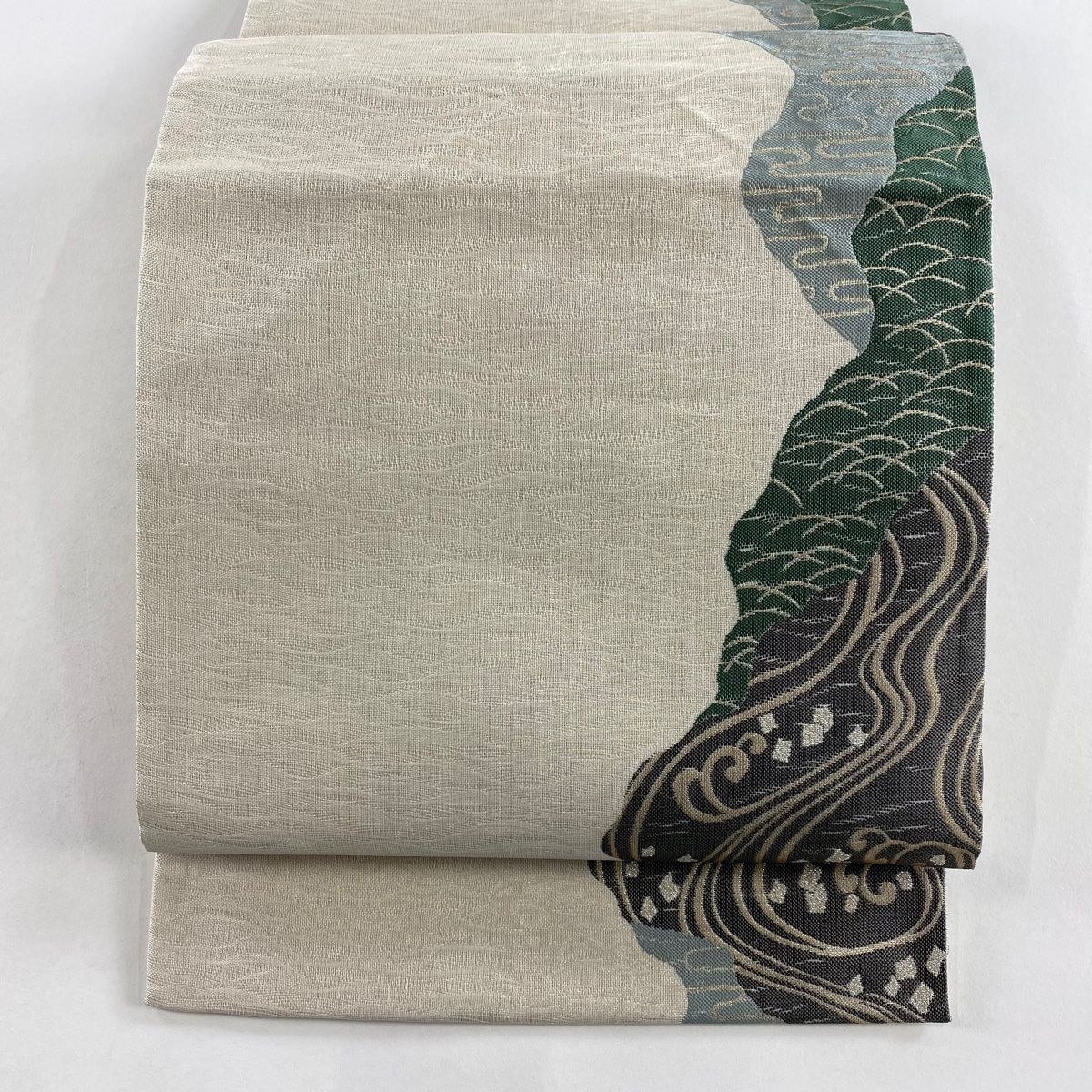 袋帯 秀品 流水 司馬 箔 クリーム 六通 正絹