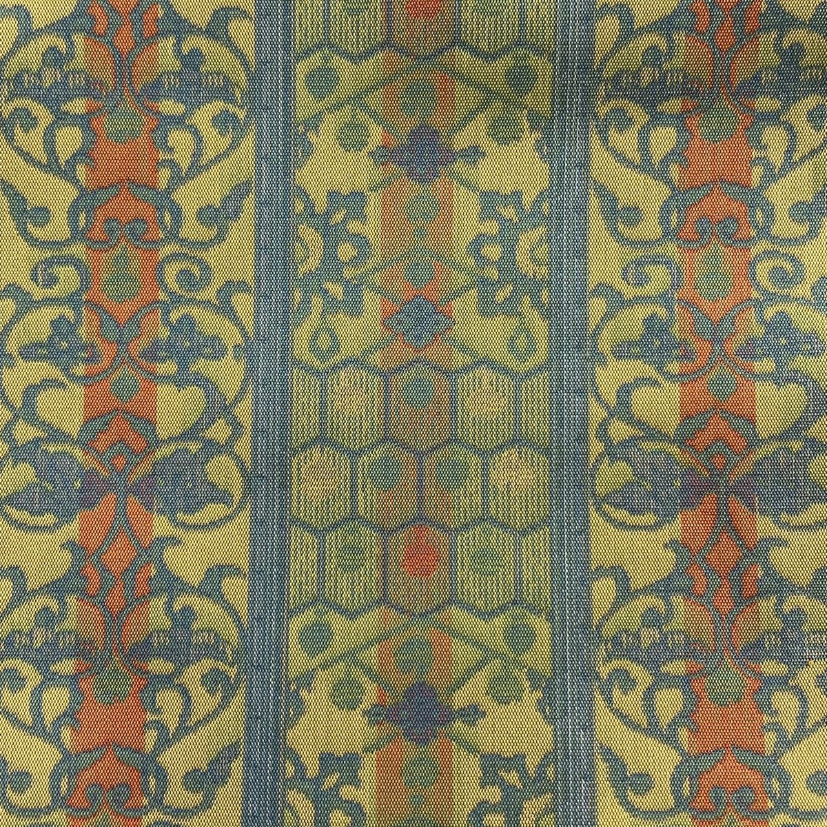 名古屋帯 秀品 落款 あらいそ 花唐草 縞 灰緑 正絹