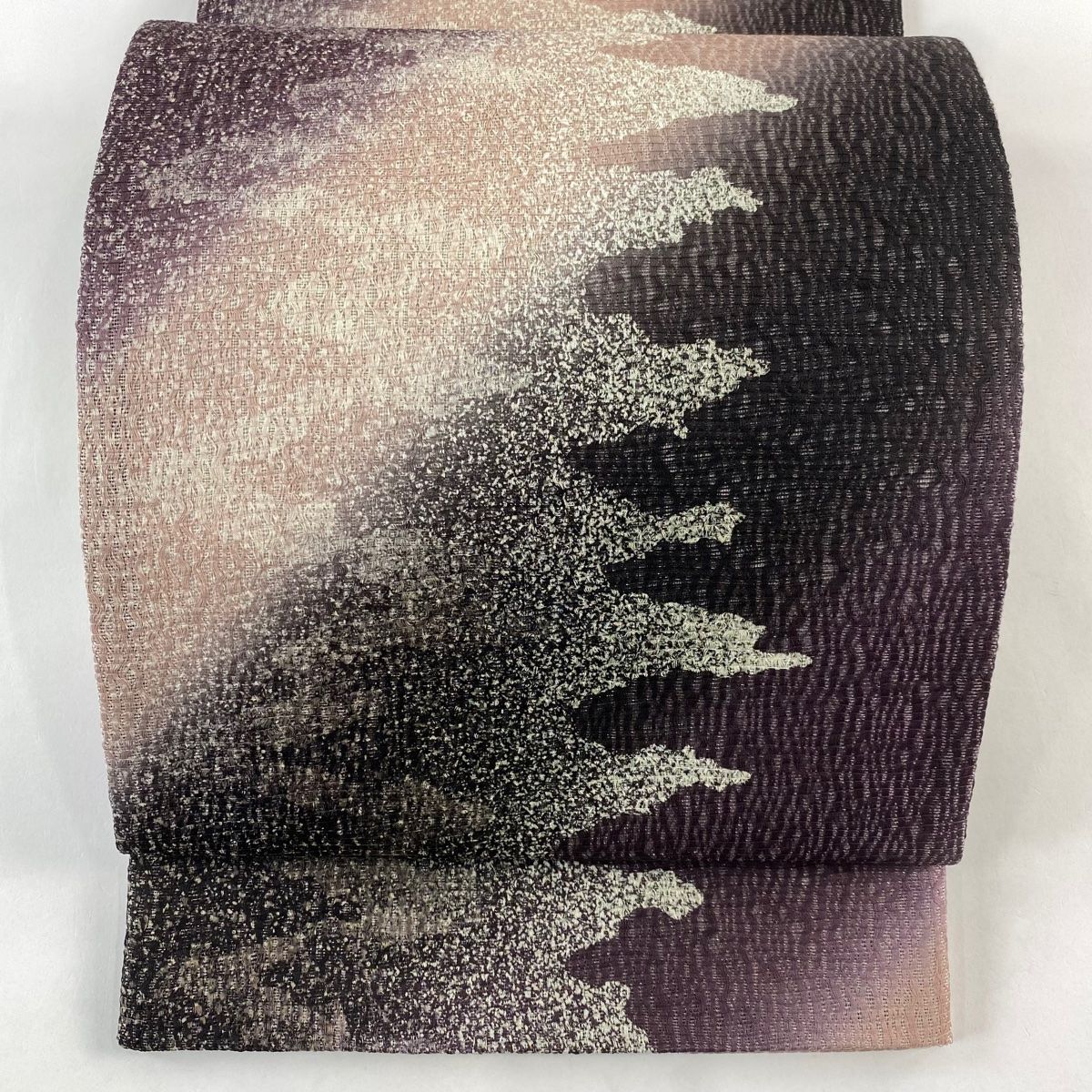 袋帯 秀品 霞 幾何学模様 銀通し ぼかし 紫 全通 正絹