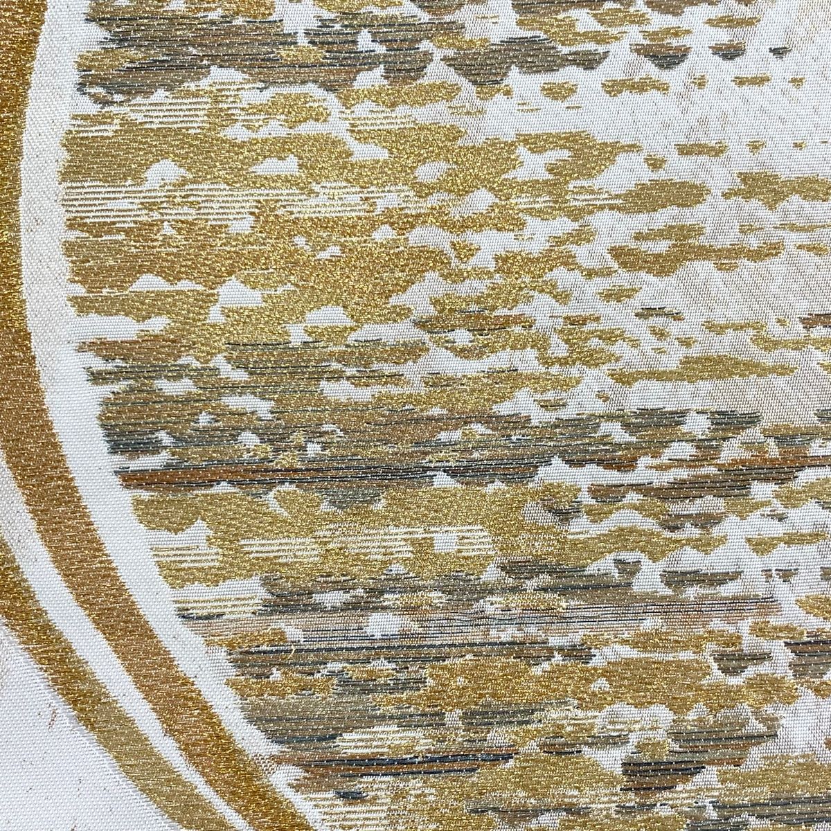 袋帯 秀品 流水桜吹寄文 金糸 真珠箔 ベージュ 六通 正絹