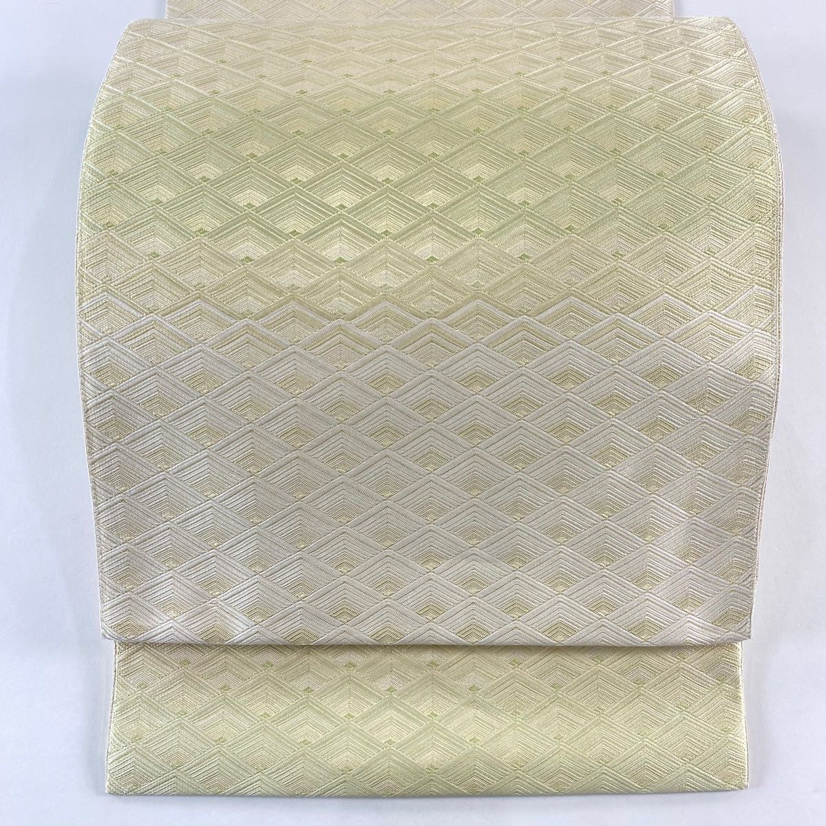 袋帯 秀品 佐賀錦 菱 箔 ベージュ 六通 正絹