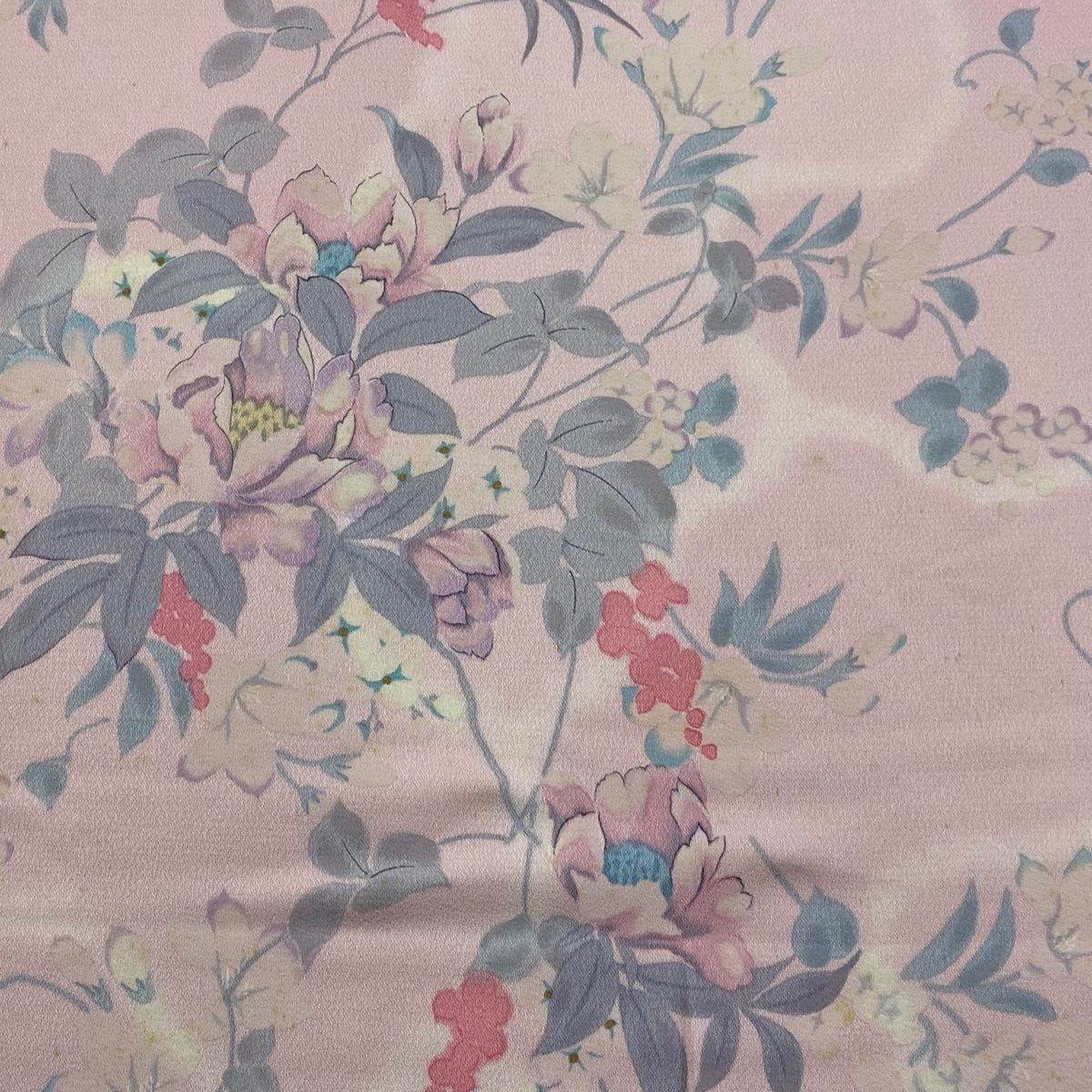 反物 秀品 小紋 枝花 霞 ぼかし ピンク 正絹