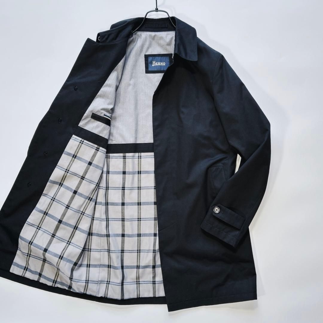 HERNO ステン コート コットン ブラック 比翼 チェック イタリア ITALY 46 Mサイズ
