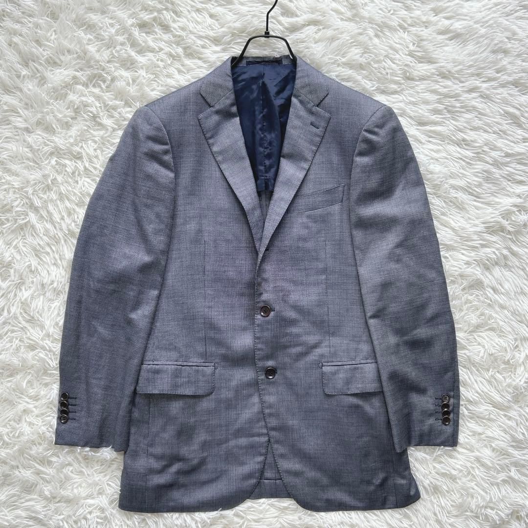 RING JACKET リングジャケット セットアップスーツ ピンヘッド マイクロチェック ウールシルク ネイビー段返り 46 Mサイズ
