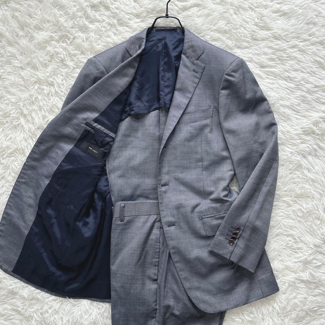 RING JACKET リングジャケット セットアップスーツ ピンヘッド マイクロチェック ウールシルク ネイビー段返り 46 Mサイズ