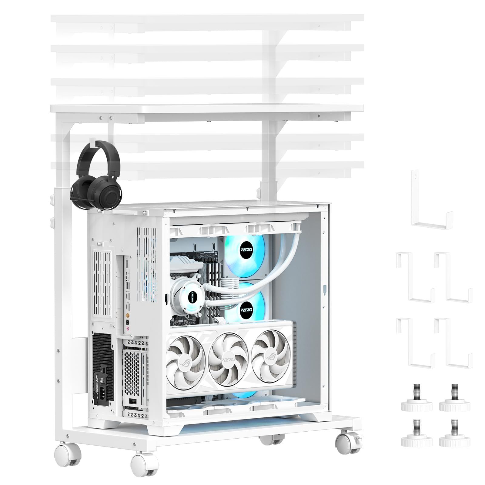 H m pcラック 昇降式 ガレリア ゲーミング pc ワゴン 幅65×奥行32×高さ67～92cm パソコンラック キャスター付き 高さ調整 デスクトップ cpuスタンドサイドワゴン置き台 複合機 PCラック サイドデスク L字デスク プリンタ