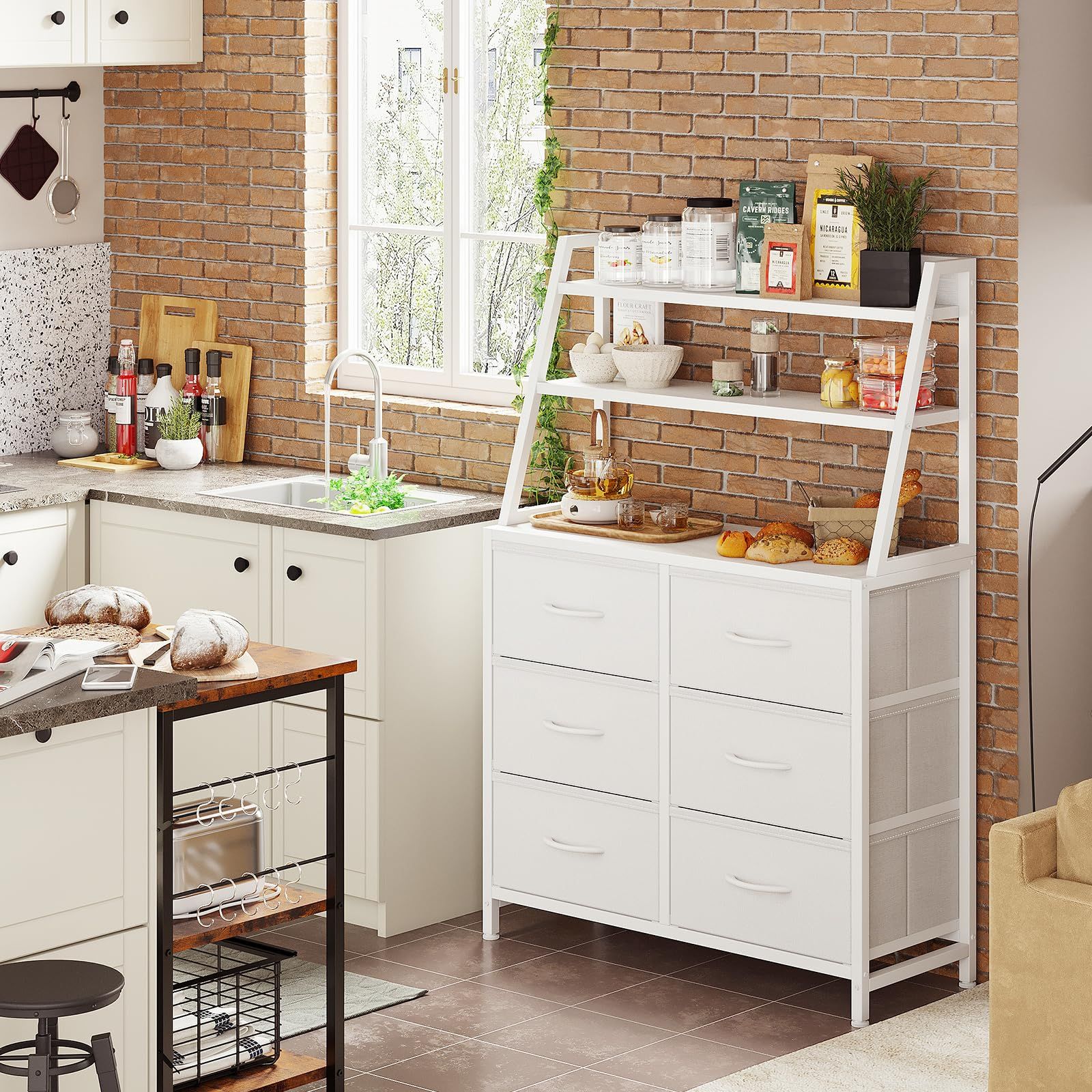 AODK 棚 収納 ラック付きチェスト タンス 大容量 幅80×奥行き30cm たんす 洋服タンス リビング収納 布製引き出し 衣装ケース 転倒防止 安定感 おしゃれ 6段6杯 ホワイト MARWIL-DEMENAGEMENTS_CH