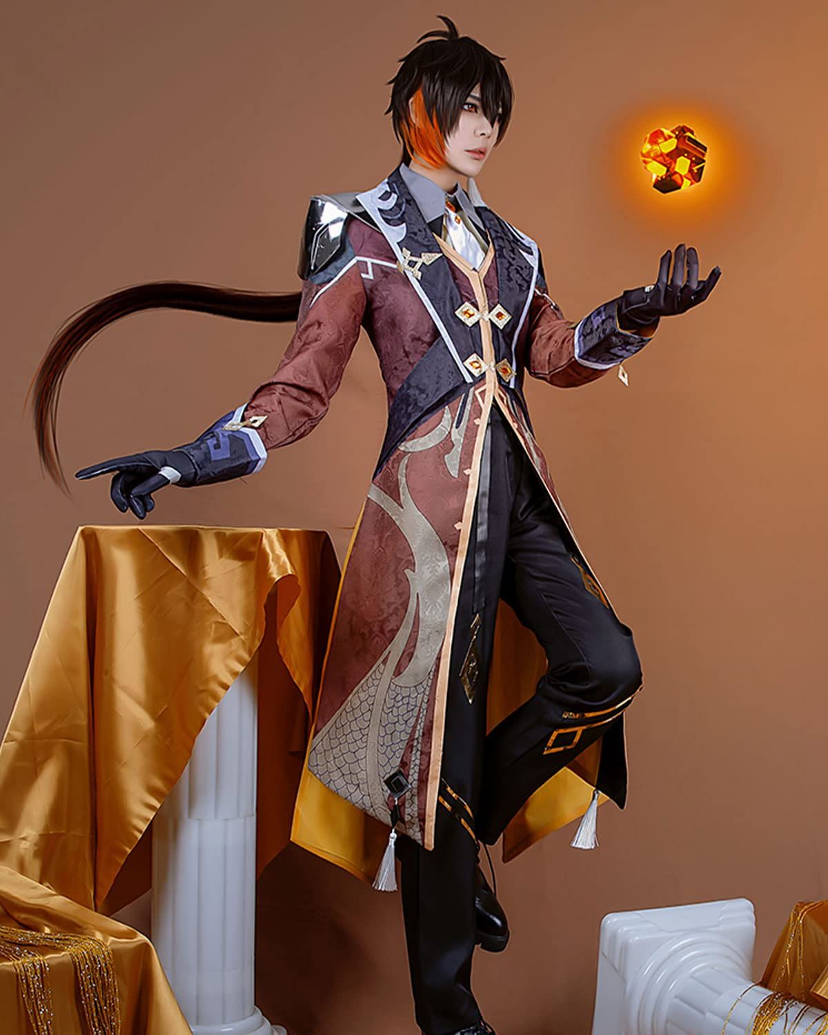 神併 鍾離 コスプレ ウィッグ付き 岩王帝君 原神 コスプレ衣装 フルセット コスチューム 大人用 仮装 文化祭 Genshin Zhongli cosplay 鍾離 ウィッグ付きL new