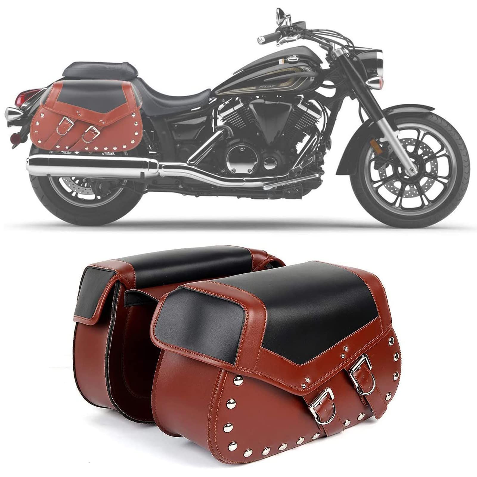 バイク用 アメリカン サドルバッグ サイドバッグ 大容量収納 ツールバッグ 旅行 ツーリング レザーバッグ PUレザー 防水 2個セット D