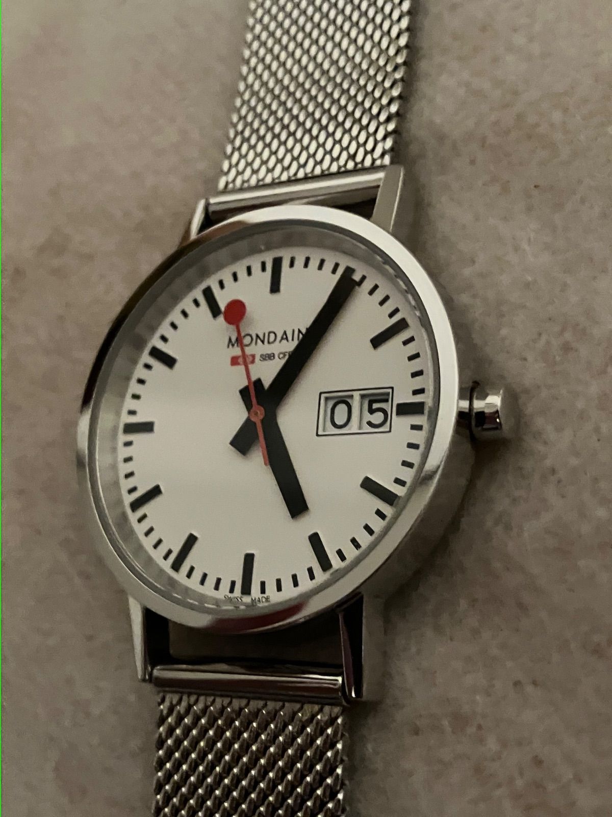 稼働 MONDAINE モンディーン RAILWAYS WATCH ビッグデイト メンズ 腕時計