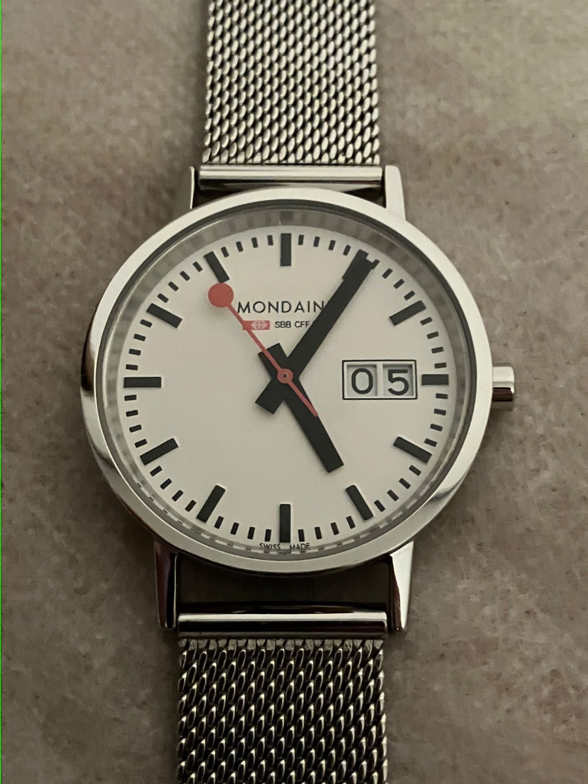 稼働 MONDAINE モンディーン RAILWAYS WATCH ビッグデイト メンズ 腕時計