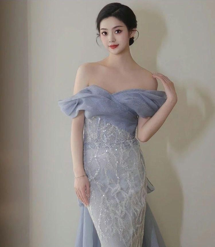 ️華やかチュールの美シルエットロングドレス ️ラベンダー