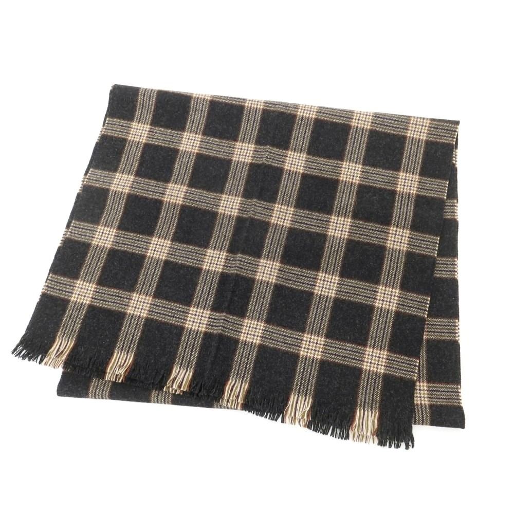 ジョシュアエリス Joshua Ellis ウール チェック マフラー ブラック系xベージュ メンズ