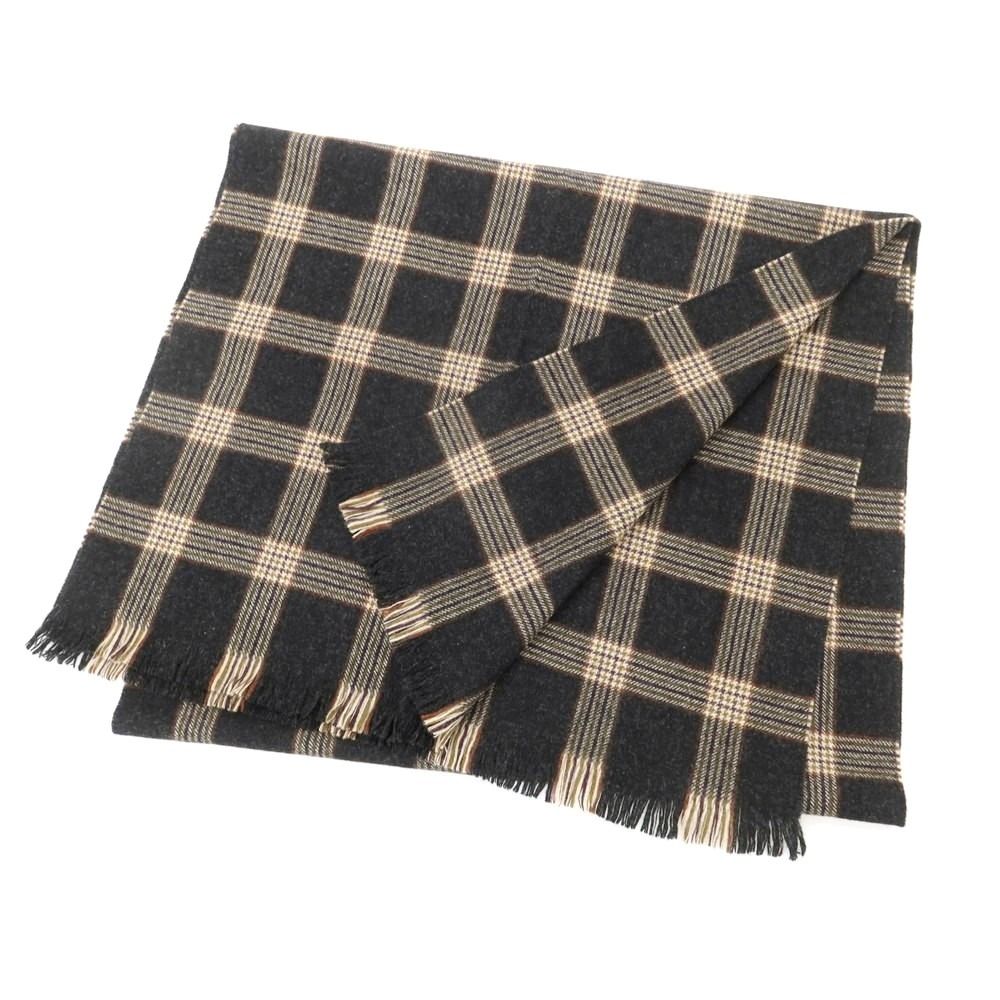 ジョシュアエリス Joshua Ellis ウール チェック マフラー ブラック系xベージュ メンズ