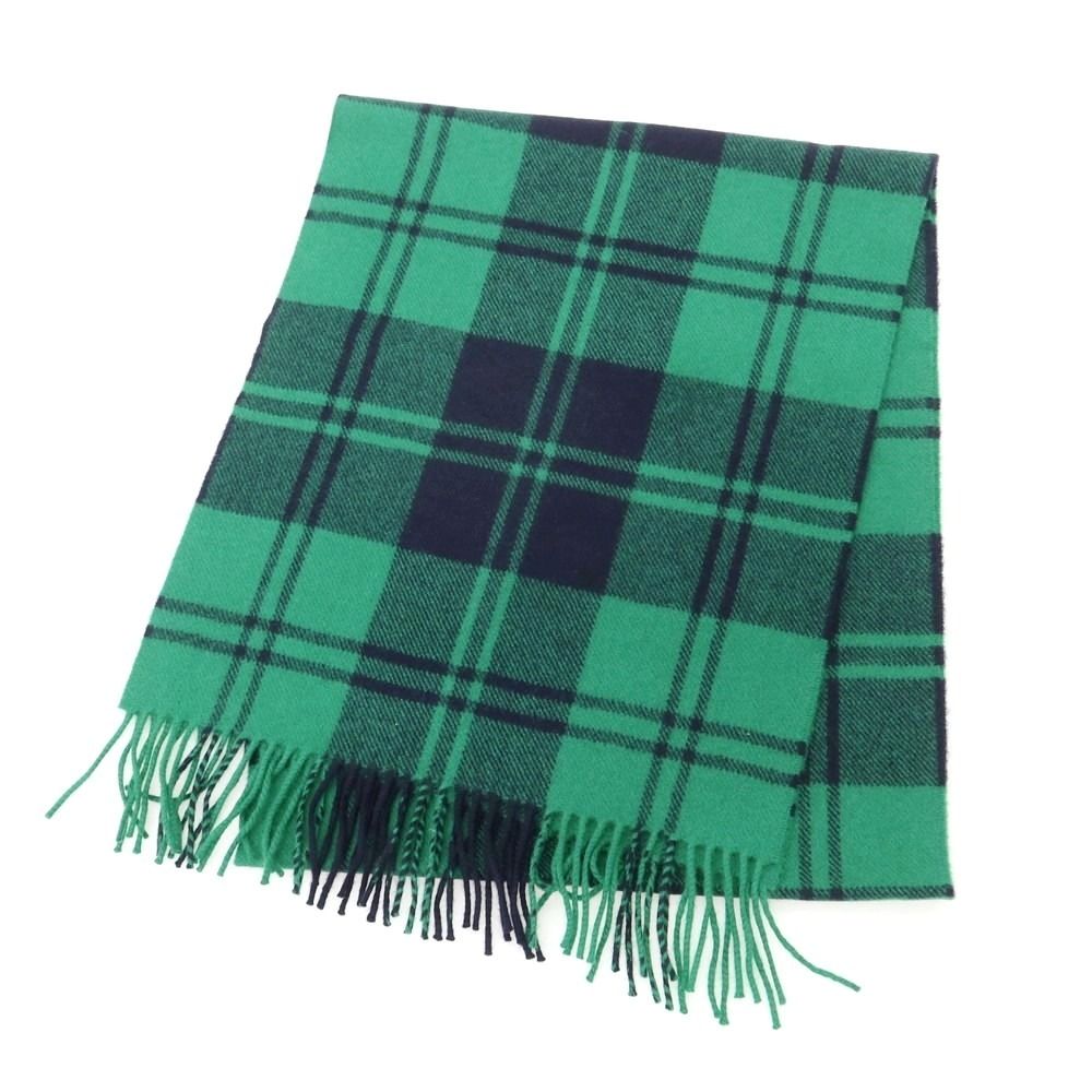 ジョンストンズ JOHNSTONS カシミヤ チェック マフラー グリーンxネイビー メンズ