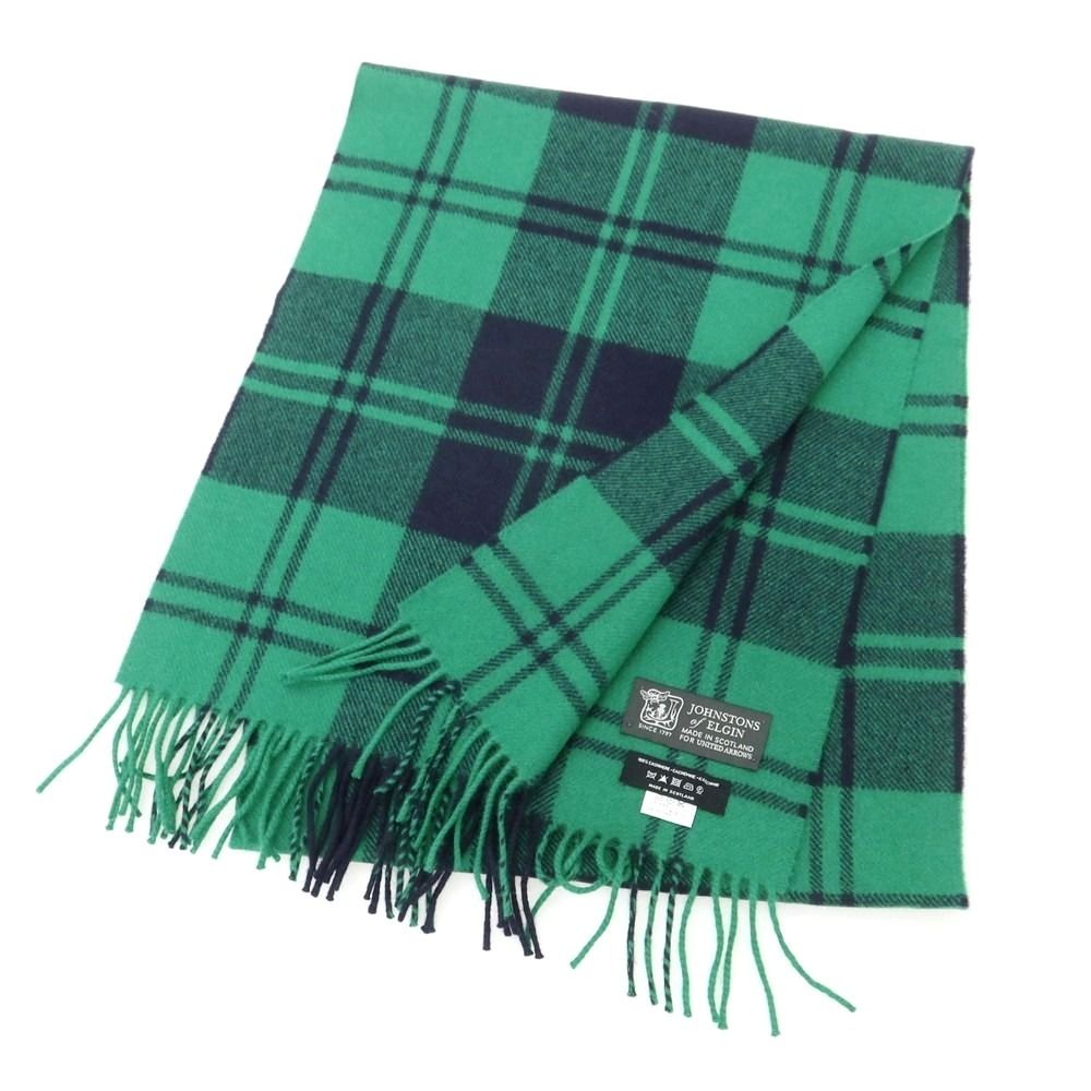 ジョンストンズ JOHNSTONS カシミヤ チェック マフラー グリーンxネイビー メンズ