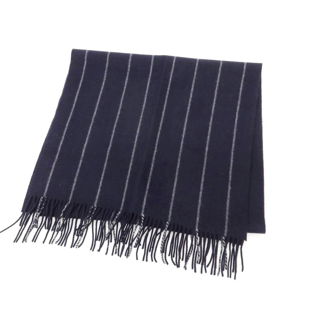 ジョンストンズ JOHNSTONS カシミヤ ストライプ マフラー ネイビーxグレー メンズ