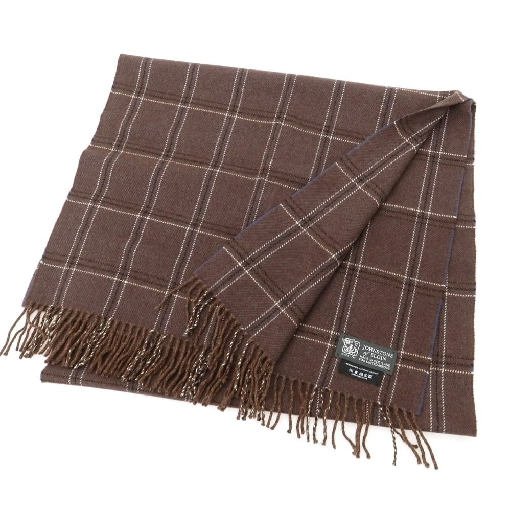 ジョンストンズ JOHNSTONS カシミヤ チェック マフラー ブラウンxホワイト メンズ