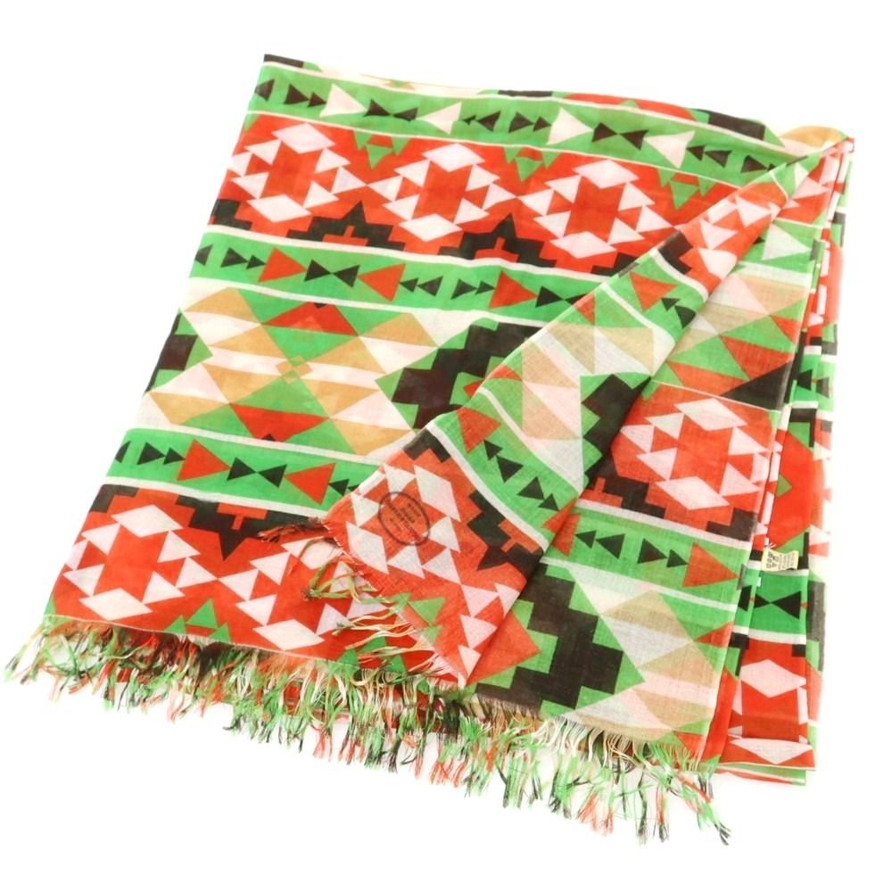 リベラーノ-リベラーノ LIVERANO-LIVERANO カシミヤ ネイティブ柄 ストール グリーンxレッド メンズ