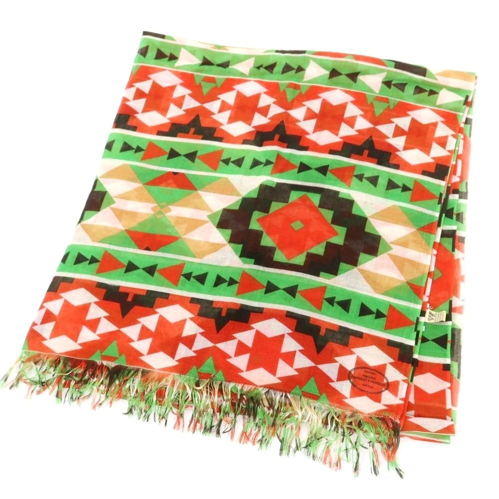 リベラーノ-リベラーノ LIVERANO-LIVERANO カシミヤ ネイティブ柄 ストール グリーンxレッド メンズ