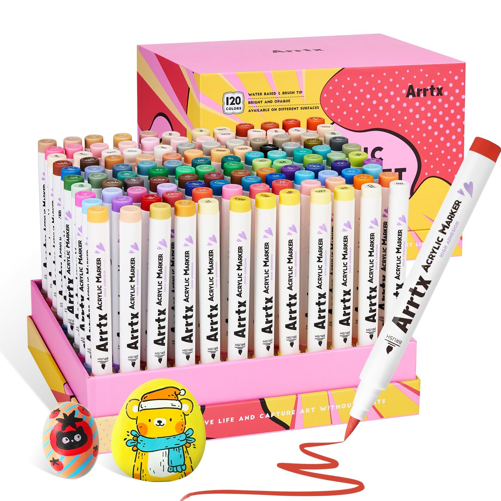 Arrtx 120色 ペイントマーカー ペイントペン アクリルペイントペン アーティスト 大人 塗り絵 描画用 - ロックペインティング 木材 キャンバス DIYクラフト作成用の追加ブラシチップ アート用品