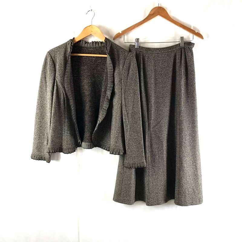 レリアン leilian セットアップ ジャケット スカート スーツ ツイード フリル 裏地付き こげ茶 ブラウン系 9サイズ 870955